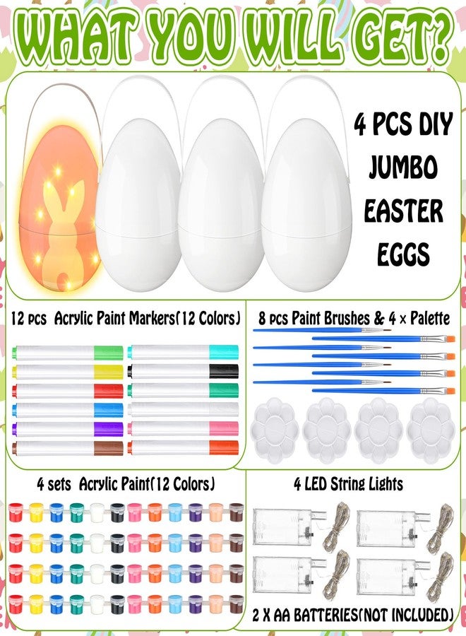 Colingmill 4 Sets Jumbo Easter Egg Plastic Fillable 10 Inch Giant Paintable Eggs with Handles Large White DIY Containers Paint Your Own Egg Lamp Kit for Easter Decor Basket Stuffers Fillers - Image 3